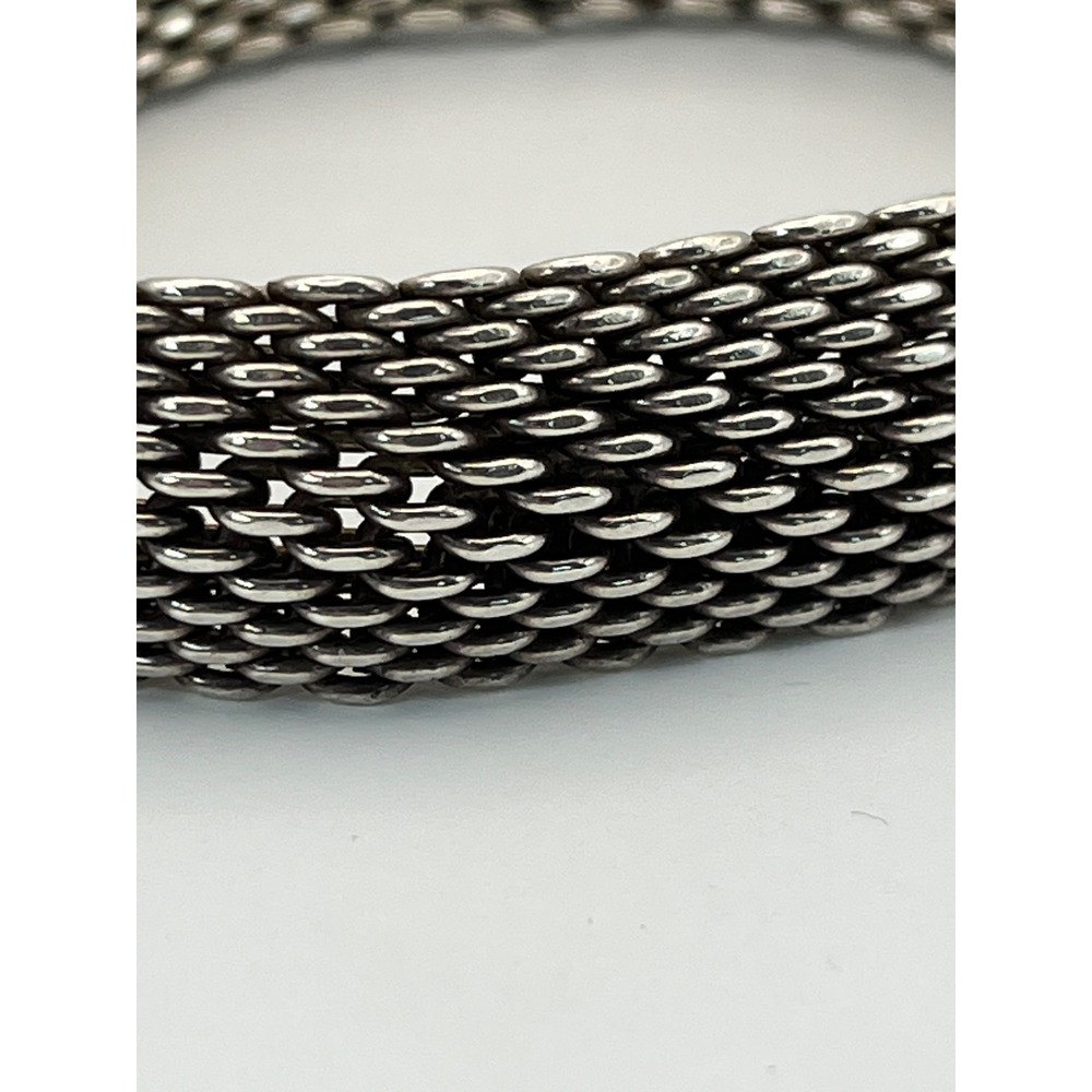 Tiffany & Co Somerset Mesh Bangle Women Medium Silver Excellent 925 Sterling 58g